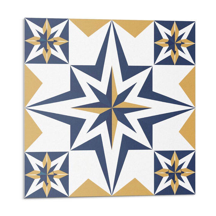 Öntapadó csempék, Wallfluent, Geometriai csillagok négyzetekben, Tengerészkék, 20x20x20, 010310410020000282940