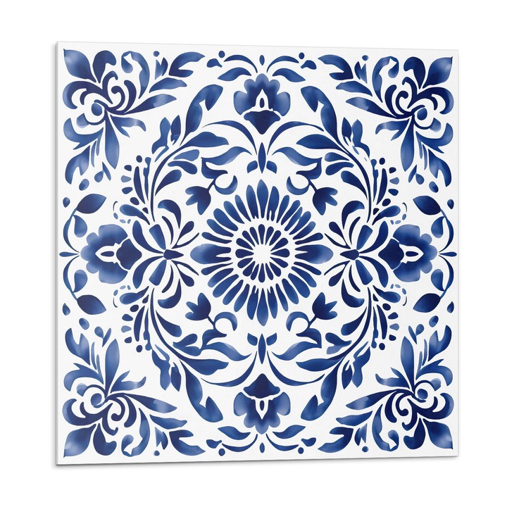 Öntapadó csempék, Wallfluent, Virágmintás díszekkel, Kék, 20x20x20, 010310410020000276761