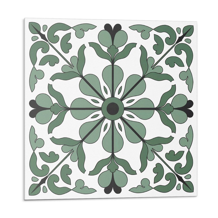 Panou decorativ autoadeziv, Wallfluent, Model de plante cu simetrie, Verde, 4x50x50, 010310410040000282916