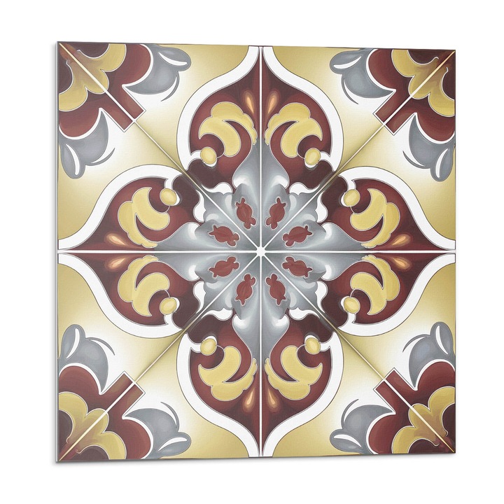 Panou vinil decorativ, Wallfluent, Model decorativ cu motiv floral, Bej, 4x50x50, 010310410040000283026