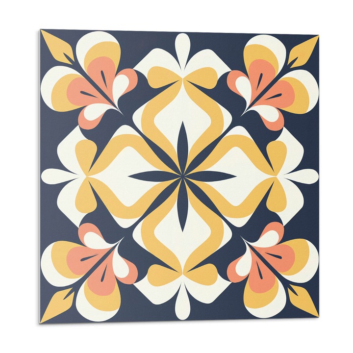 Öntapadó csempék, Wallfluent, Geometrikus virágmintás, Sárga, 20x20x20, 010310410020000283089