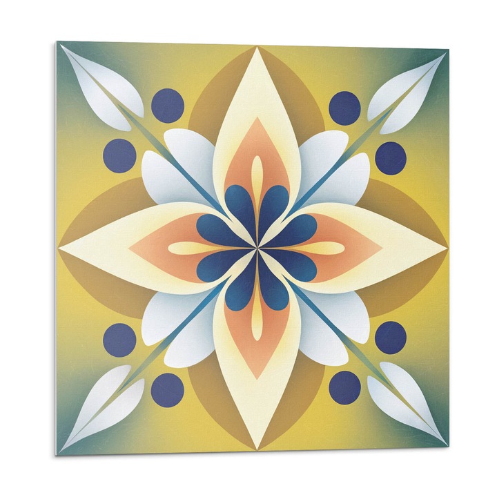 Panou vinil decorativ, Wallfluent, Model de mandala floral, Galben, 4x50x50, 010310410040000283087