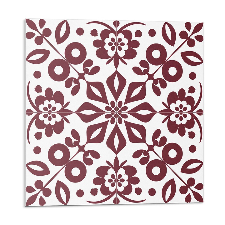 Öntapadó csempék, Wallfluent, Virágmintás levelekkel, Bordó, 20x20x20, 010310410020000283085