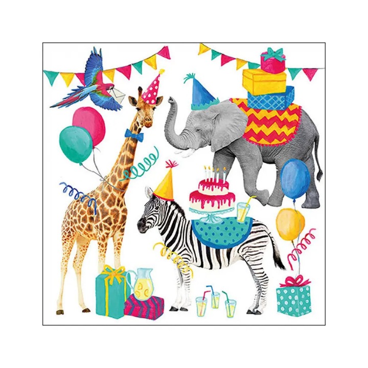 Servetele masa 33x33cm Animal birthday white FSC Mix