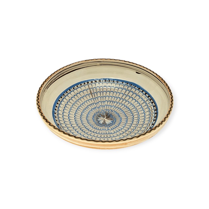 Strachina Traditionala CERAMICA DE HOREZU 3033 model Coada de Paun culoare Albastru 33cm