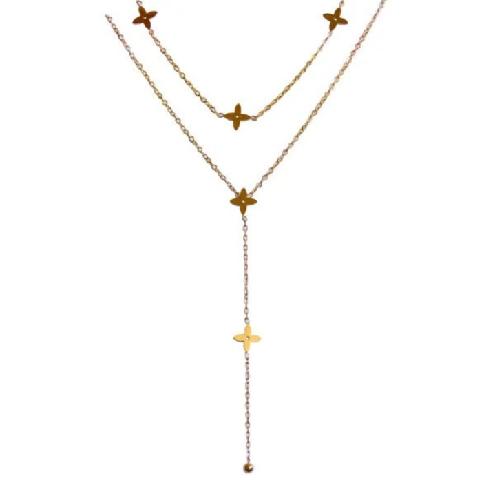 Colier auriu, din otel inoxidabil, suflat cu aur 18k, cu floricele, Herdi C3