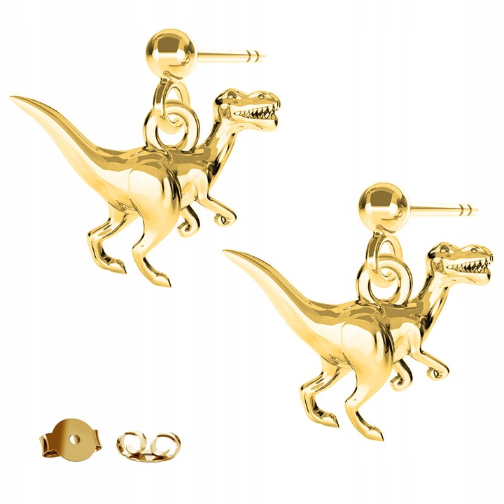 Colier Dama, Larezo, Dinozaur, Auriu, Argint 925, Acoperit cu aur de 24 de karate, Cu cristale, Pentru femei, Lungime 12 mm, Inchidere tip stift, Ambalaj pentru cadou