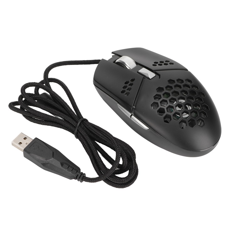 Mouse de gaming cu fir, 6 niveluri DPI, 8000 DPI, ergonomic, negru
