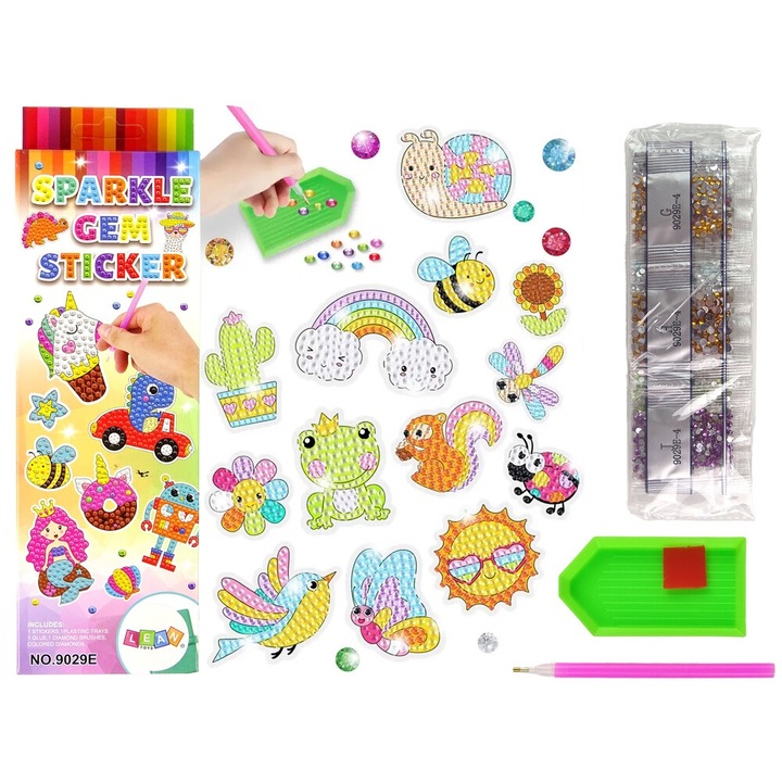 Set de broderie cu diamante, LEAN TOYS, animale/flori, multicolor