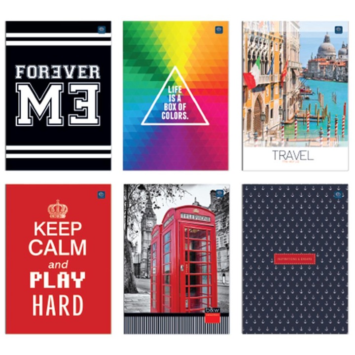 Caiet A4 Interdruk 160 file, coperta tare, folie lucioasa, multicolor