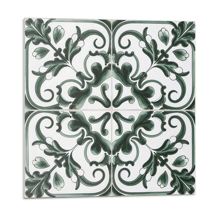 Öntapadó csempék, Wallfluent, Növényi minta négyzetekben, Zöld, 20x20x20, 010310410020000283059