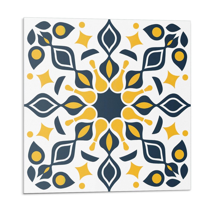 Dekoratív vinil panel, Wallfluent, Virágmintás szimmetriával, Sárga, 4x50x50, 010310410040000283135