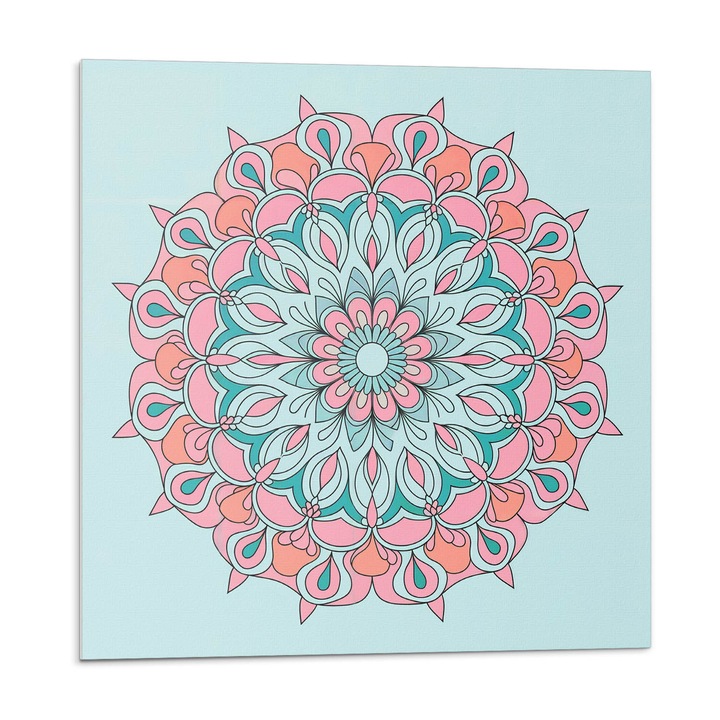 Placi autoadezive, Wallfluent, Model de mandala cu frunze, Turcoaz, 20x20x20, 010310410020000283158