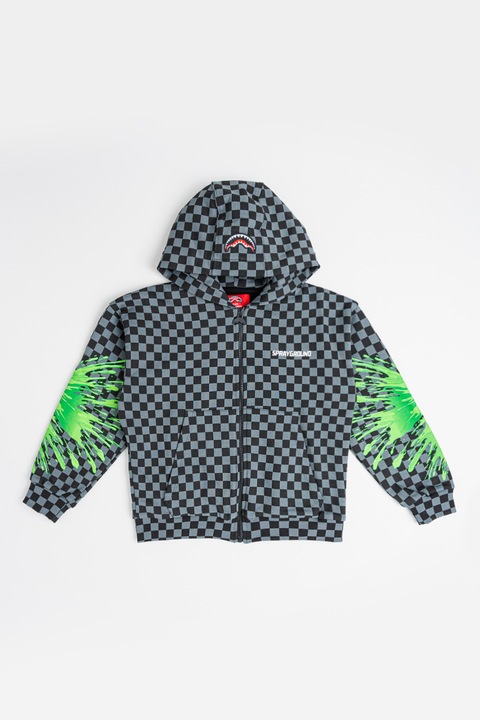 Sprayground, Памучно худи Splatter Bunny с цип, 128 CM, Лайм зелено/Tъмносив