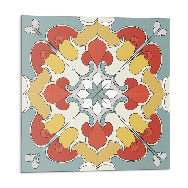 Panou vinil decorativ, Wallfluent, Model de mandala floral, Rosu, 4x50x50, 010310410040000283147