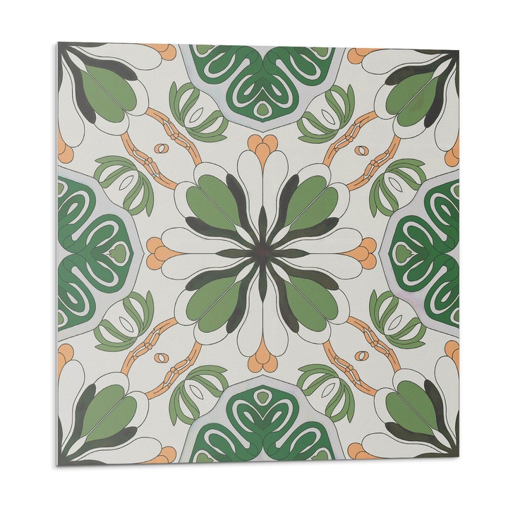 Öntapadó csempék, Wallfluent, Szimmetrikus virágmintás, Zöld, 20x20x20, 010310410020000283131