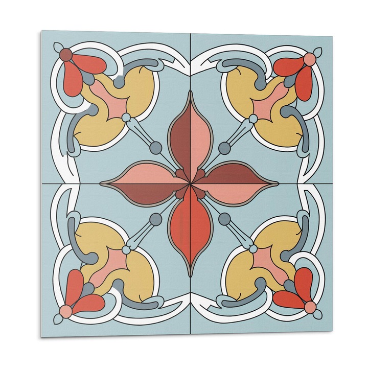 Dekoratív vinil panel, Wallfluent, Virágmintás részletekkel, Türkiz, 4x50x50, 010310410040000283151