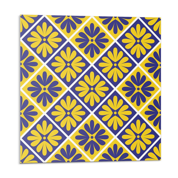 Dekoratív vinil panel, Wallfluent, Virágmintás rombuszokban, Sárga, 4x50x50, 010310410040000283234