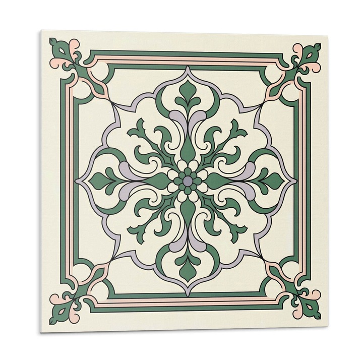 Öntapadó csempék, Wallfluent, Virágmintás díszekkel, Zöld, 20x20x20, 010310410020000283077