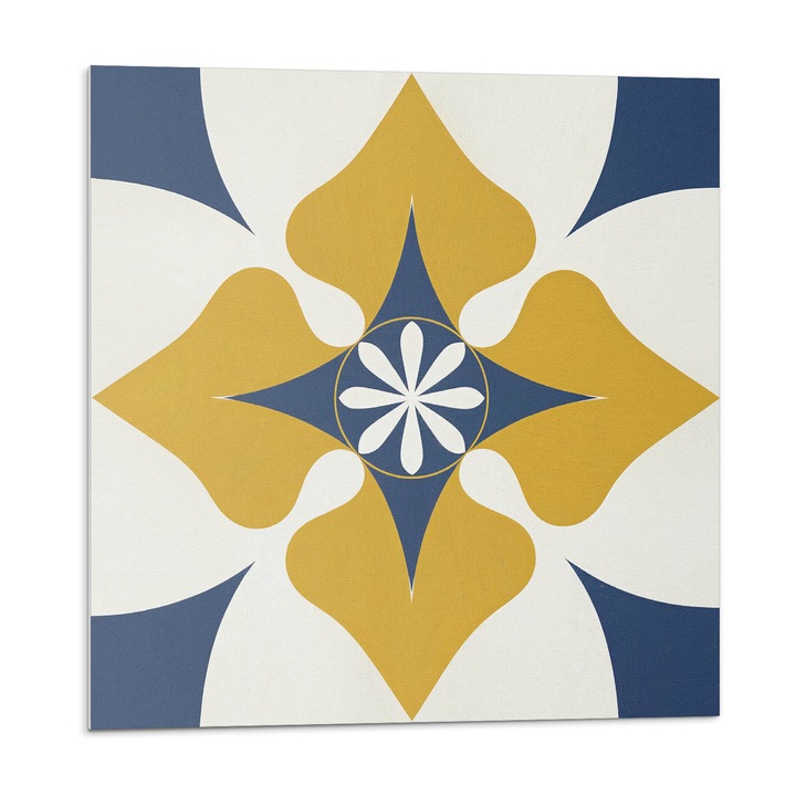 Faianta autocolanta, Wallfluent, Model floral cu simetrie, Galben, 20x20x20, 010310410020000283129