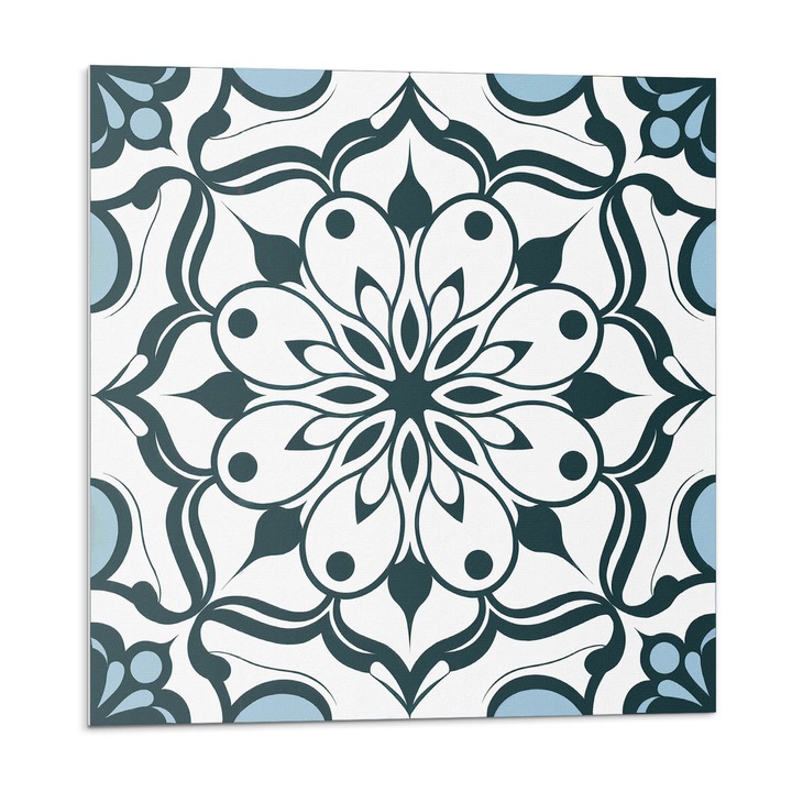 Öntapadó csempék, Wallfluent, Virágos mandala minta, Fekete, 20x20x20, 010310410020000283064