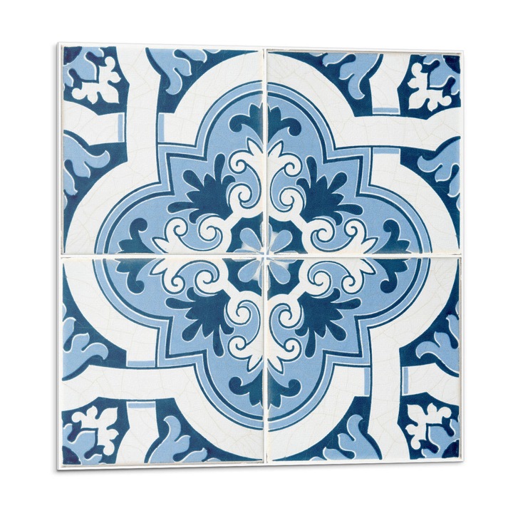 Öntapadó csempék, Wallfluent, Csempe minta díszekkel, Kék, 20x20x20, 010310410020000283183