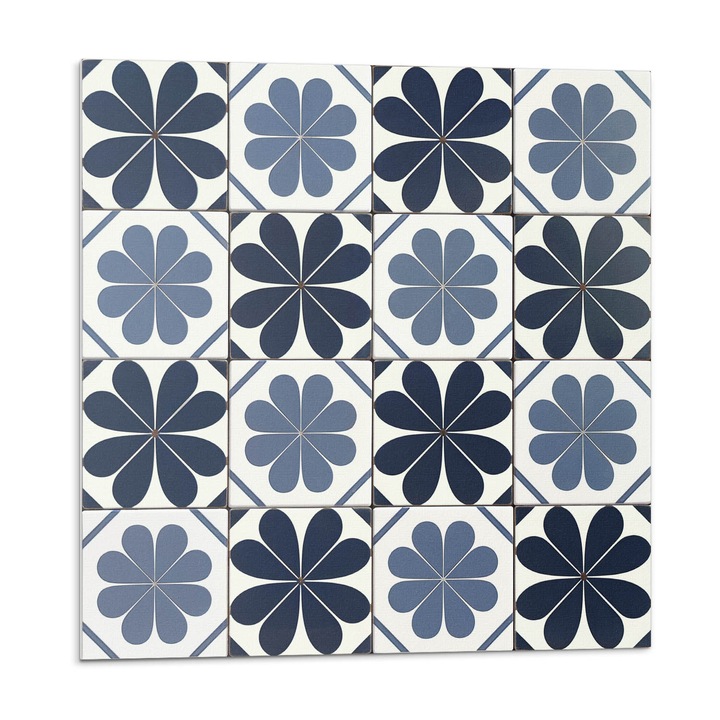 Placi autoadezive, Wallfluent, Model floral pe gresie, Bleumarin, 9x30x30, 010310410010000283025