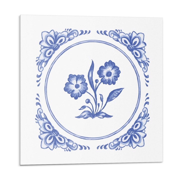 Dekoratív vinil panel, Wallfluent, Virágmintás körben, Kék, 4x50x50, 010310410040000283214