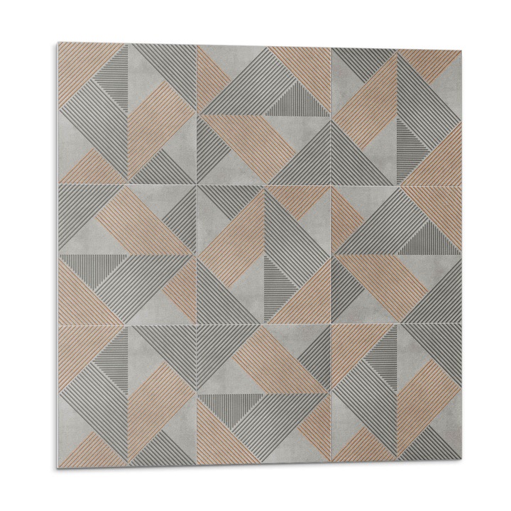 Panou vinil decorativ, Wallfluent, Model geometric cu triunghiuri, Gri, 4x50x50, 010310410040000283259