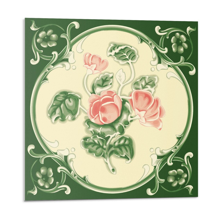 Dekoratív vinil panel, Wallfluent, Virágmintás levelekkel, Zöld, 4x50x50, 010310410040000283284