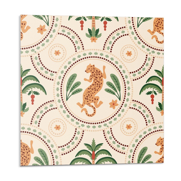 Dekoratív vinil panel, Wallfluent, Trópusi minta leopárddal, Krémszín, 4x50x50, 010310410040000283286