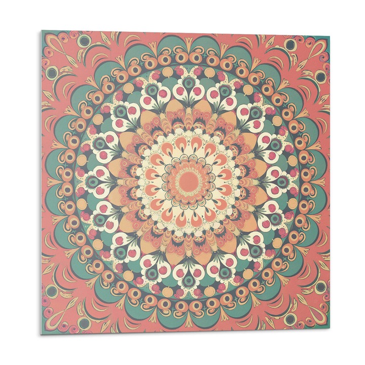 Panou decorativ autoadeziv, Wallfluent, Model mandala cu detalii, Cremos, 4x50x50, 010310410040000283157
