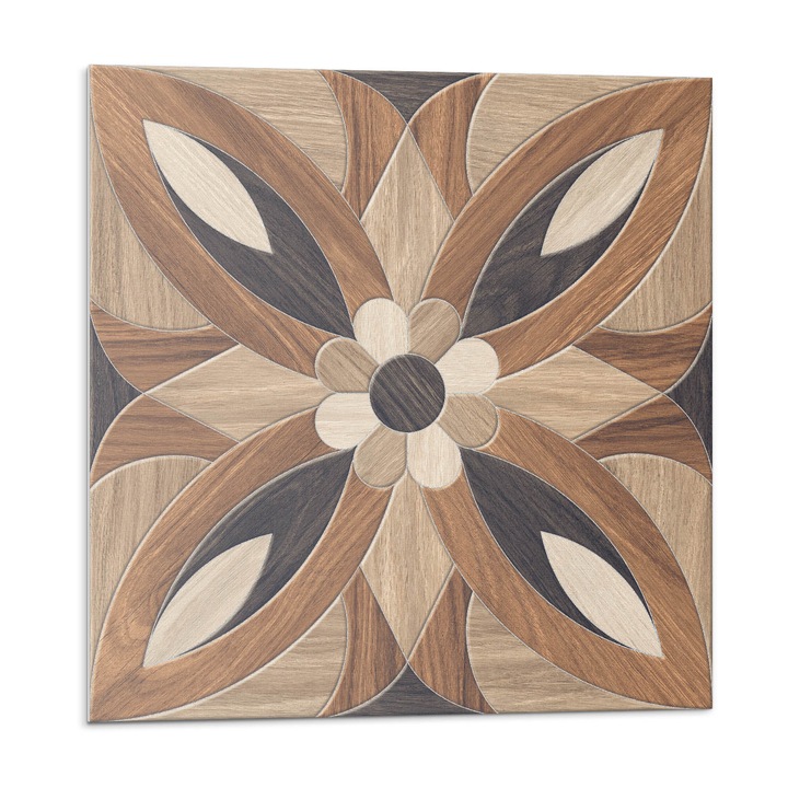 Placi autoadezive, Wallfluent, Model floral din lemn, Maro, 9x30x30, 010310410010000283225