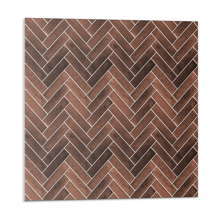 Panou vinil decorativ, Wallfluent, Model din lemn de heringbon, Maro, 4x50x50, 010310410040000283253