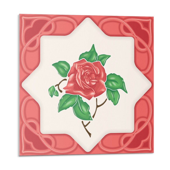 Öntapadó csempék, Wallfluent, Virágkompozíció keretben, Piros, 20x20x20, 010310410020000283285