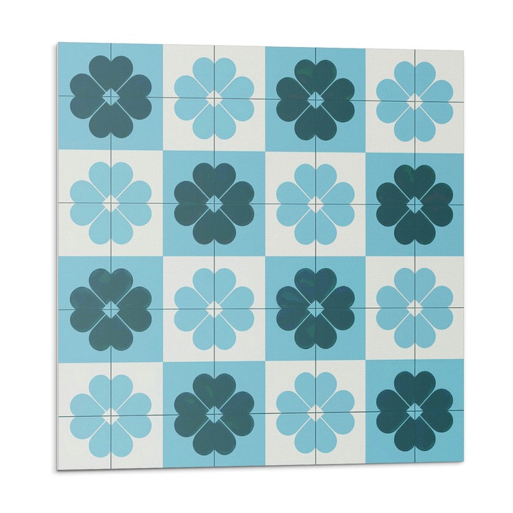 Öntapadó csempék, Wallfluent, Kockás virágmintás, Türkiz, 20x20x20, 010310410020000283024