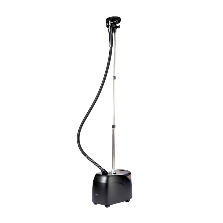 Statie de calcat cu aburi profesionala Steamery Stockholm, Stratus, 1850 W, capacitate 3.2 litri, ideal pentru toate tipurile de tesaturi, include accesorii si roti pentru transport facil, negru