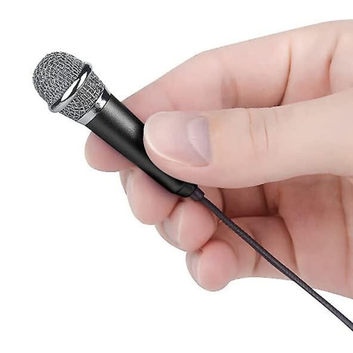 Mini hordozható mikrofon hanghoz, fekete, 2.2 hüvelyk, asztali tartóval