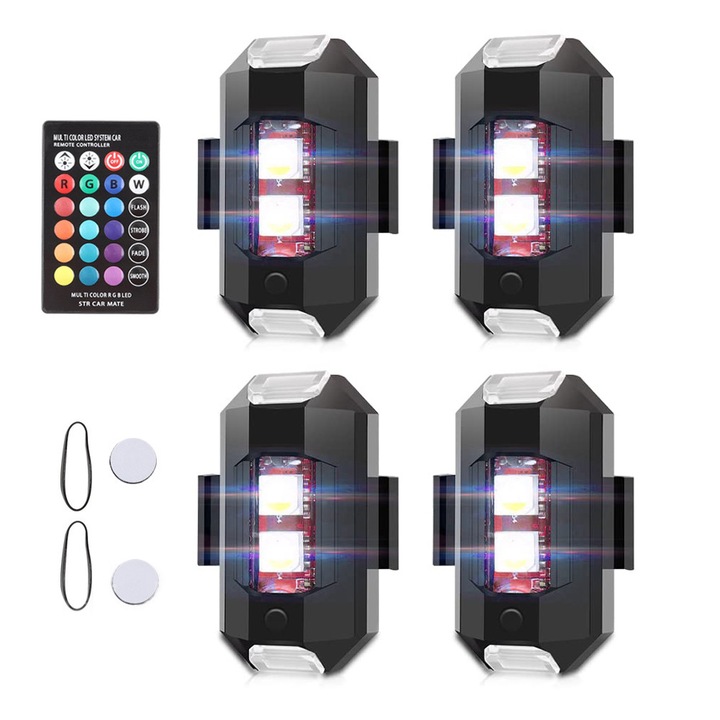Set 4 lampi stroboscopice RGB YQLAFT, 7 culori, mini LED, negru