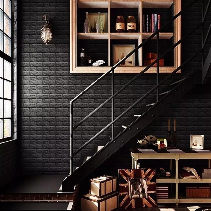 Set 10 Placi Tapet 3D Leski, Negru, 35x38cm, 1.33 mp