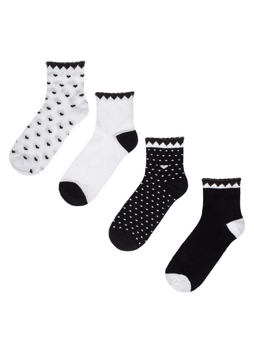 Sosete Quart Negre Albe Inimi Buline pentru Femei - 4 perechi