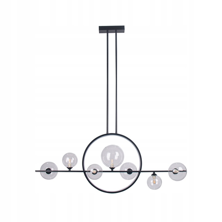 Lustru cu 7 globuri din sticla Ledmoon, 85cm, design modern, negru