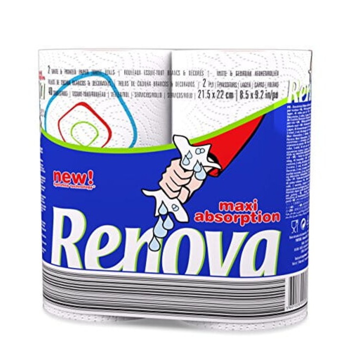 Prosoape de hartie Renova Max Absorption, 2 role, alb, 2-strat, 80 foi