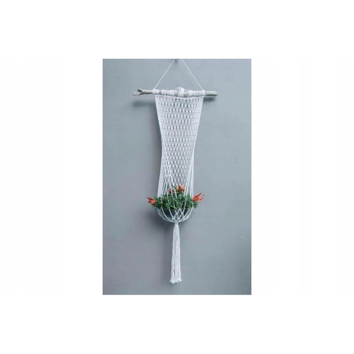 Ghiveci suport Makrama cu lemn, MONNARITA, 150-160cm, crem