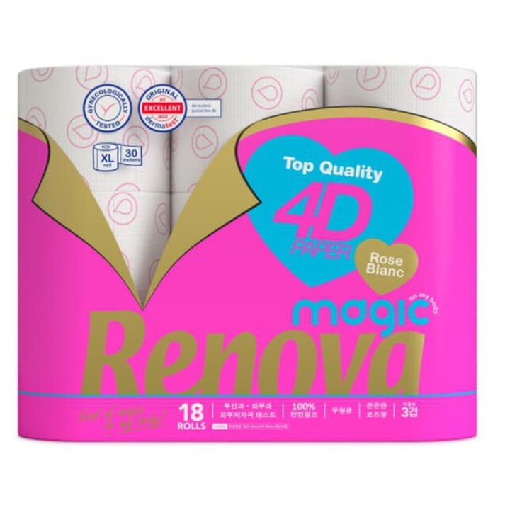 Papier toaletowy Renova Magic Rose Deco, 3-straturi, parfumat, alb, set 18 role, 29,9m/rola