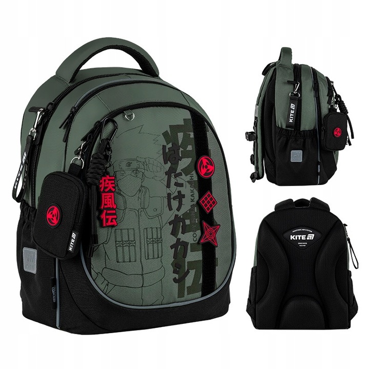 Rucsac scolar verde Naruto Kakashi pentru baieti Kite