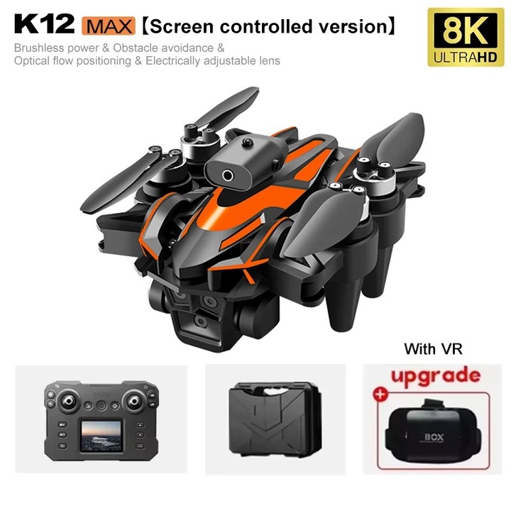 НОВ K12Max UAV дрон с VR слушалки, управление на екрана, 8K HD камера, 5G, безчеткова технология, оптично позициониране на потока, 4-осна антена