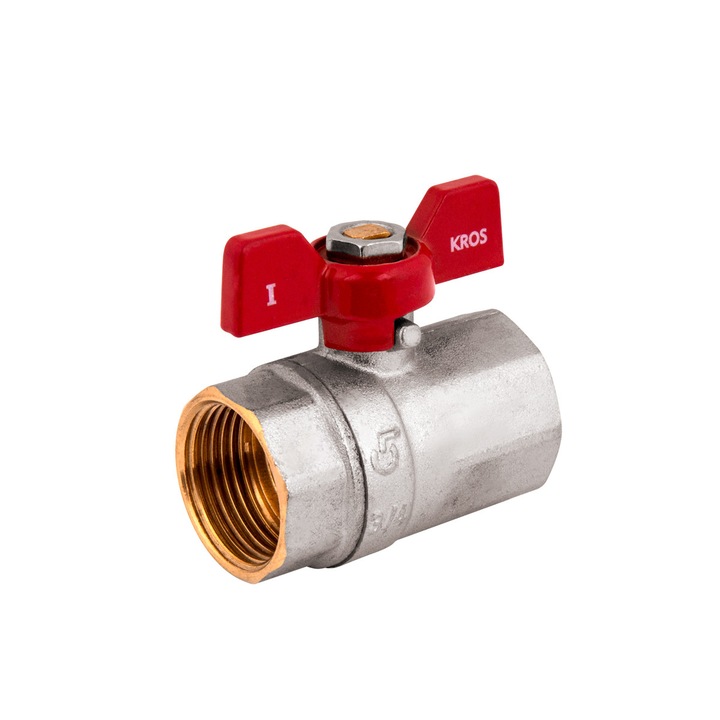 Robinet cu bila Perf, 20mm, mosiad cu acoperire nichelata si cromata, argintiu/rosu