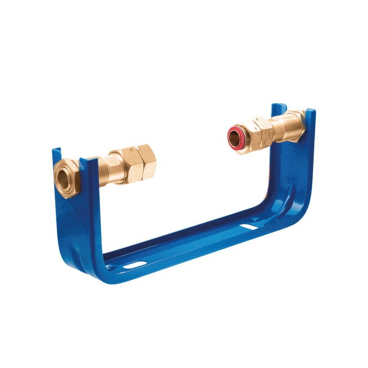 Vízóra tartó 3/4", perforált, szénacél, maximális nyomás 10 bar, maximális hőmérséklet +80°C, kék színű