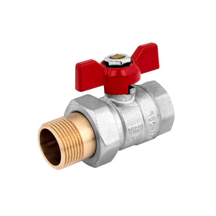 Robinet cu bila Perf, DN20, 3/4", manere rosu sau albastru, dimensiuni 17,5x73x13cm